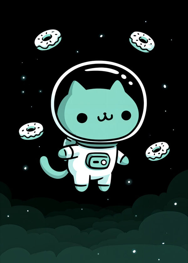 Floating Astronaut Cat & Donut