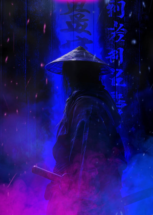 Neon Shadow Of A Japanese Warrior