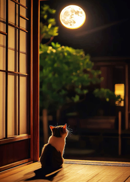 CUTE CAT AND MOON
