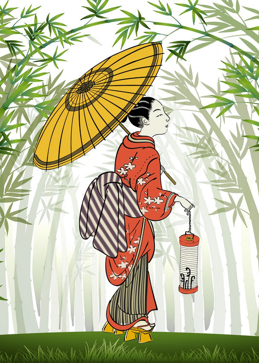 Geisha with Lantern in Bamboo 
