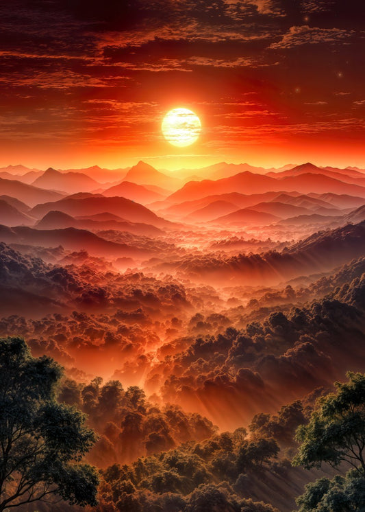 Sunset Over Misty Mountains 