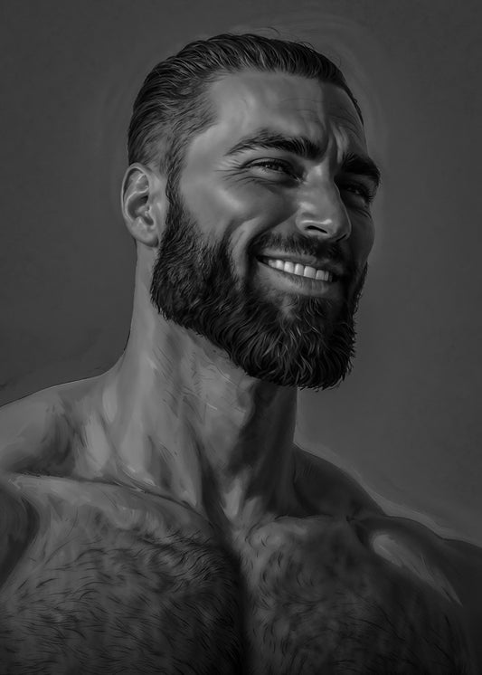 GigaChad Face Meme Black and White