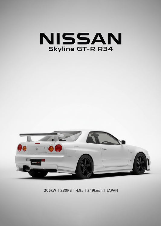 Nissan skyline GTR R34  white