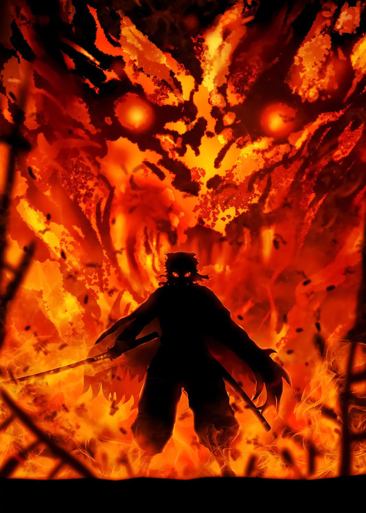 Kyōjurō Rengoku in flame, Demon Slayer