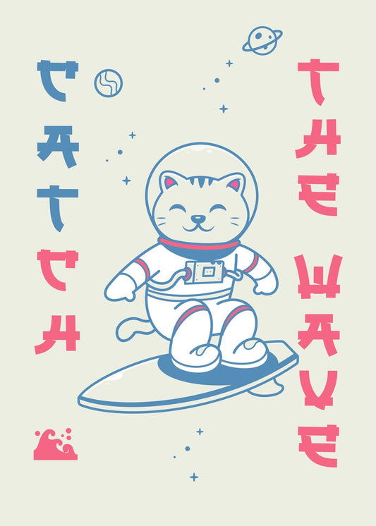 Catch the wave, space cat surf