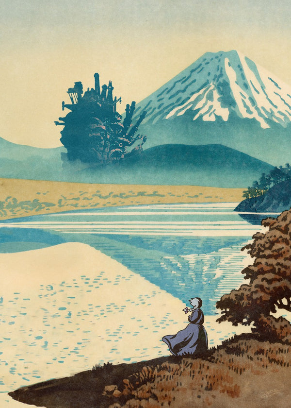 Blue fuji and moving castle