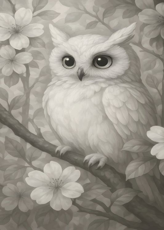 Cute White Owl With Flowers