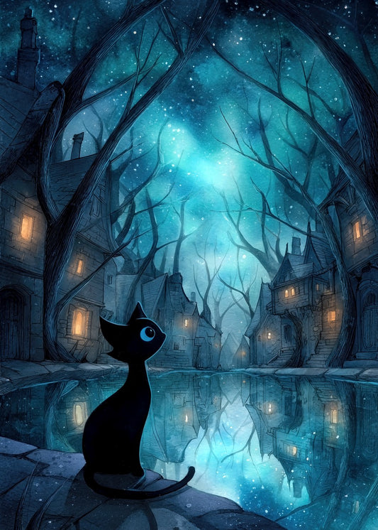 Black Cat Starry Sky