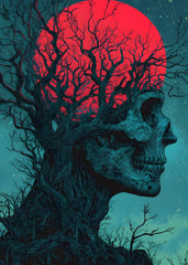 Eclipsed Visage of a red moon skeleton tree