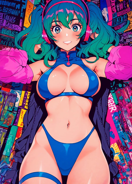 Sexy Comic Girl in Blue Bikini