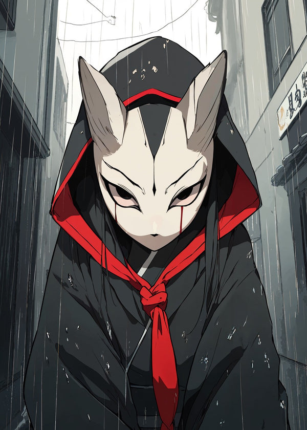 Masked Figure in Rain