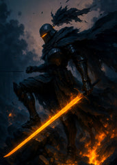 black warrior with flame sword