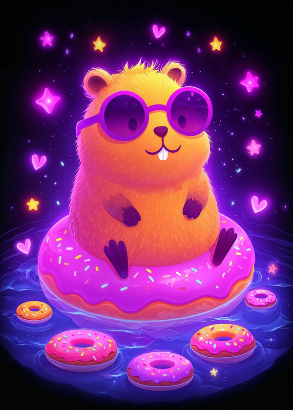 Neon Capybara Donut Pool Party