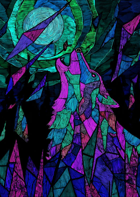 Neon stainglass wolf
