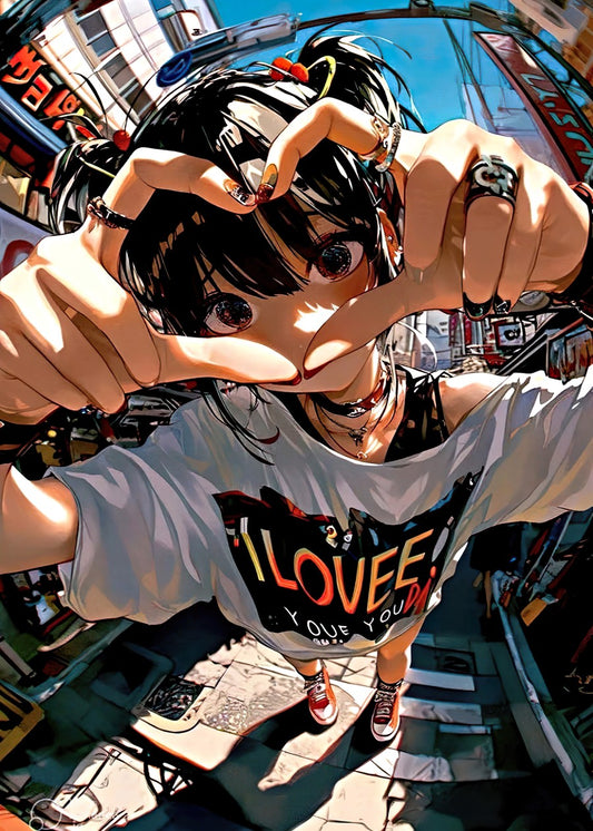 Cute Anime Girl with a hand sign " I Love You"