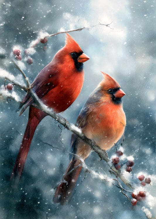 Vibrant Cardinals in Winter