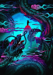 Neon Dragons and Lone Figure