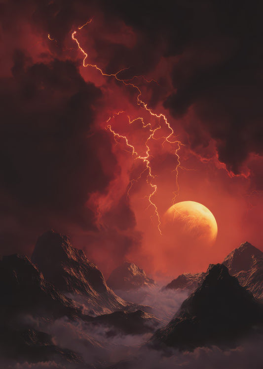 Planet with orange lightning