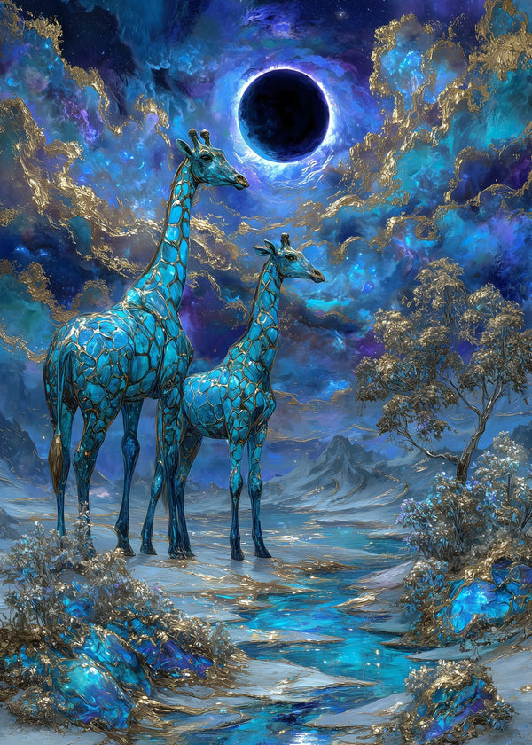 Celestial Giraffes Under Eclip
