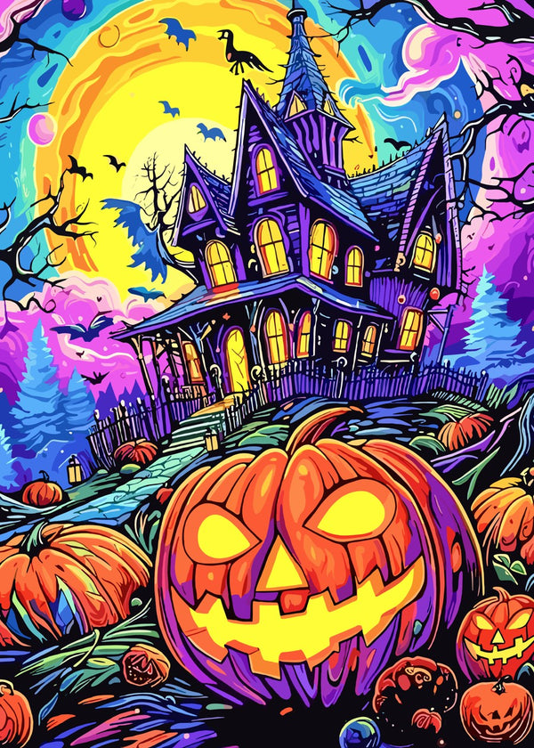 Haunted House Under Full Moon