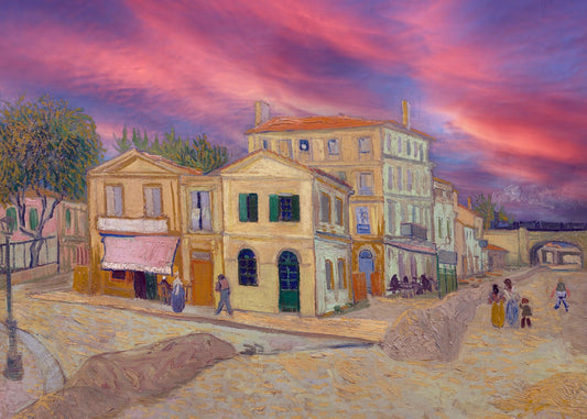 The yellow house sunset