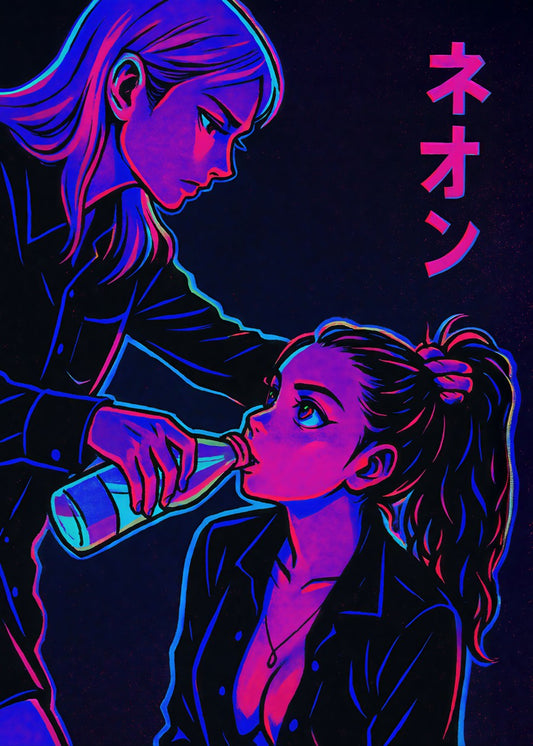 Neon Drink Milk Cyberpunk Girl