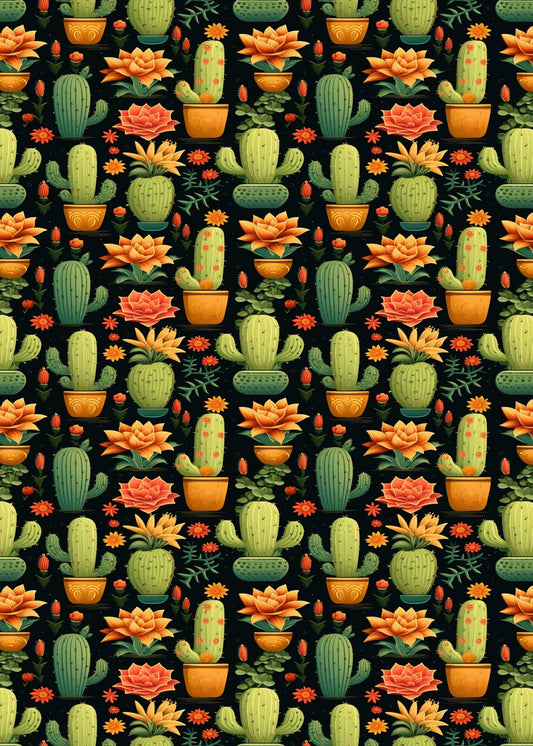 Cute Cactus Pattern On Black Background