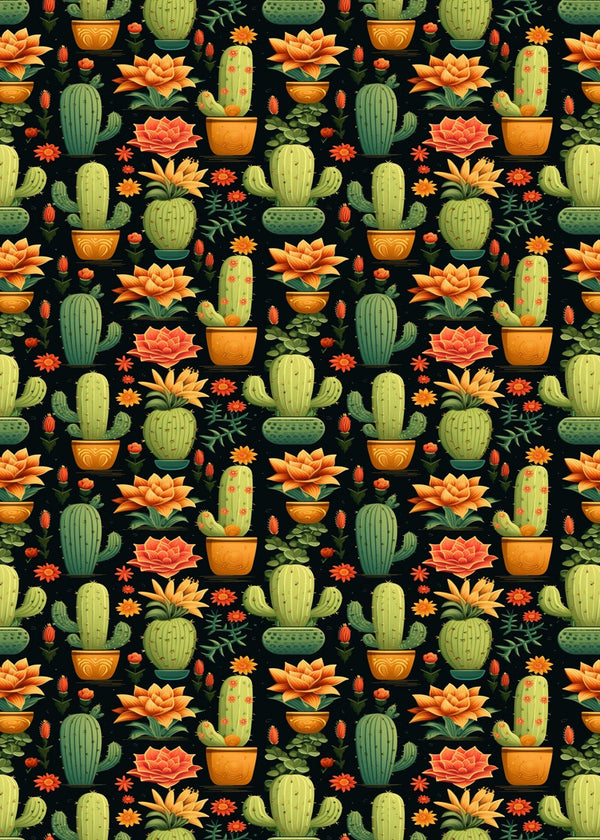 Cute Cactus Pattern On Black Background