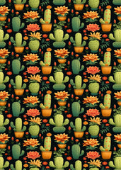 Cute Cactus Pattern On Black Background