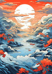 Sunset in Ukiyo-e Style