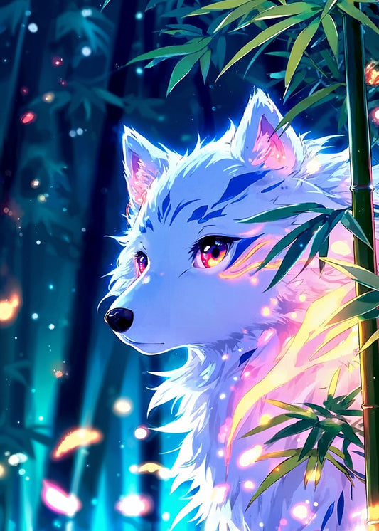 Mystic White Wolf in Bamboo