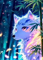 Mystic White Wolf in Bamboo