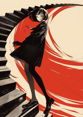 Anime Girl on Stairs with Red 