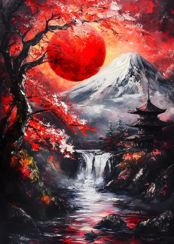 Crimson Serenade Of a Japanese Mountain Landscape