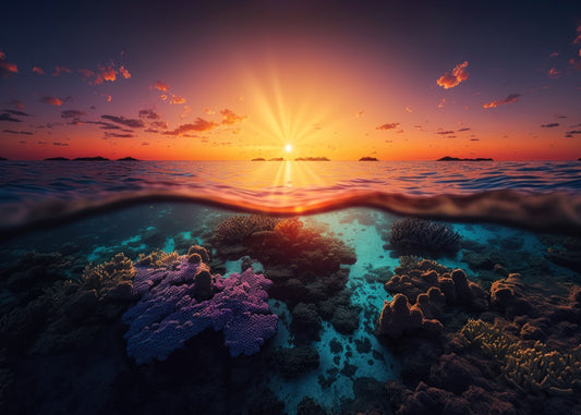 The sun rises over the ocean