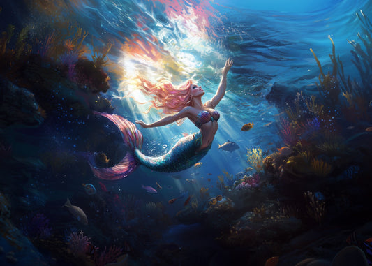 Pink Mermaid Fantasy Art Print