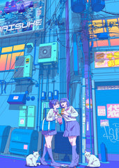 Evening tales of two girls and white cats along Japanese streets