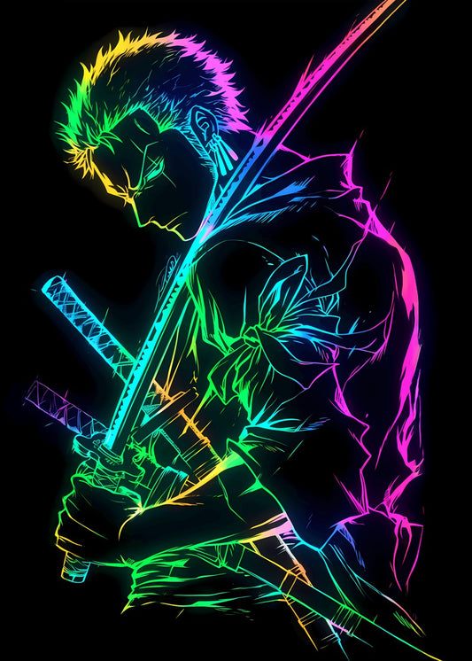 Roronoa Zoro neon illustration, One Piece