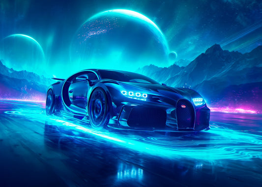 Blue Bugatti with Neons