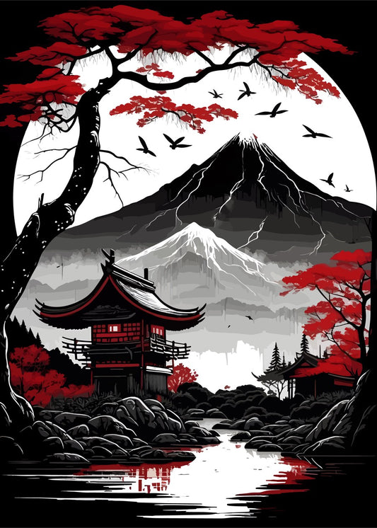 Red Mountain landscape, Japanese style