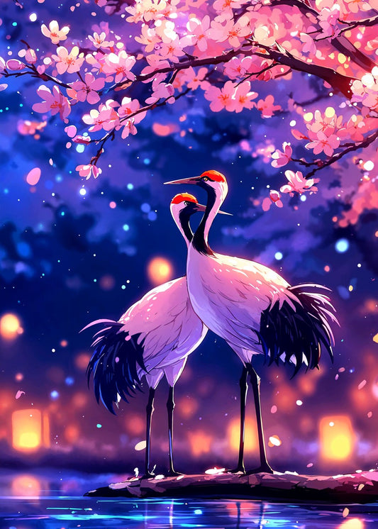 Cranes of the Sakura Night