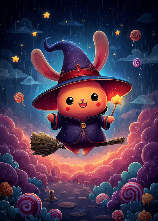 Cute Witch Bunny Flying