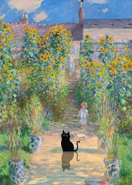 Black cat, garden at vetheuil
