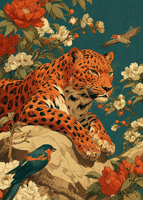 Regal Leopard Among Blossoms