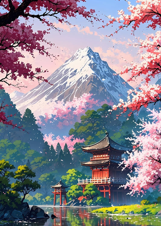 Mount Fuji & Sakura Temple View