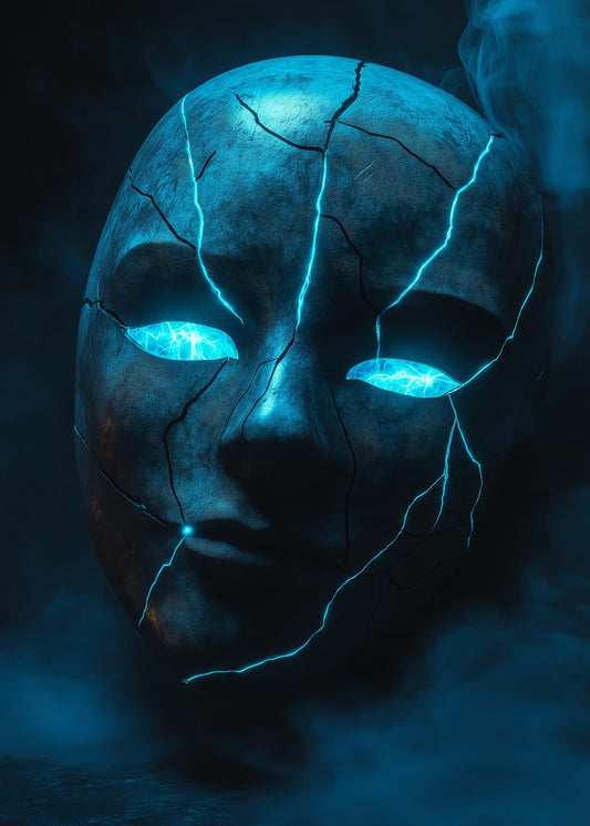 Cracked Mask with Glowing Blue