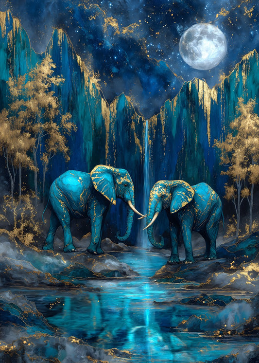 Moonlit Elephants in a Mystical