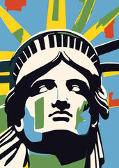 Liberty Statue Blue Retro Art