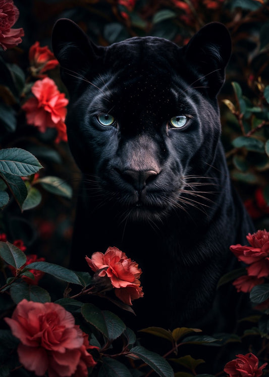Black Panther Amidst Roses