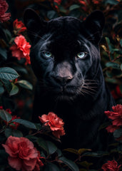 Black Panther Amidst Roses